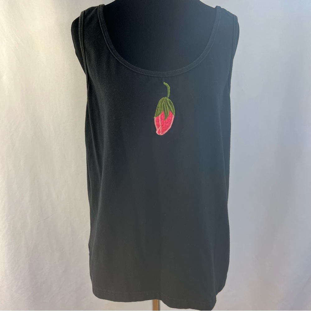 CC Sportswear Tank Top Black Sleeveless Shirt Strawberry Summer Womens L Large
